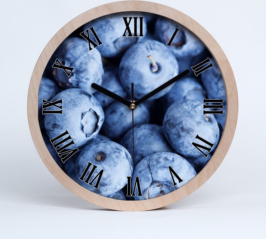 Holzuhr 30fi cm wanduhr - schwarze Spitzen - Blaubeeren