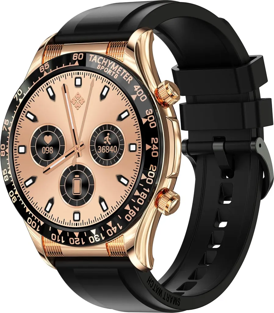 Smartwatch Fitness Uomo Oro Silicone | Cardio e Pressione Android iOS