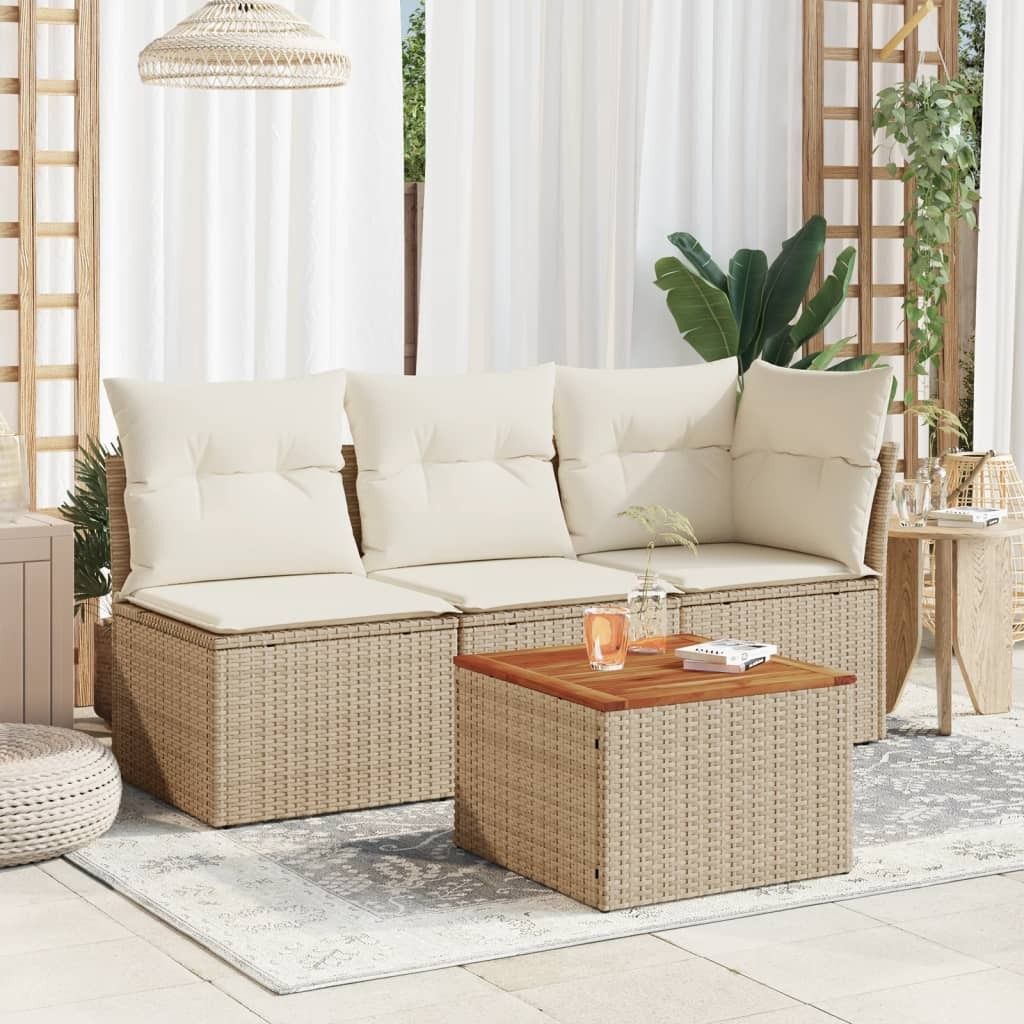 Möbel Esstisch/Outdoor Tisch - Gartentisch - moderne Design - Balkontisch - Beige 55x55x37 cm Poly Rattan und Akazienholz Top1575255