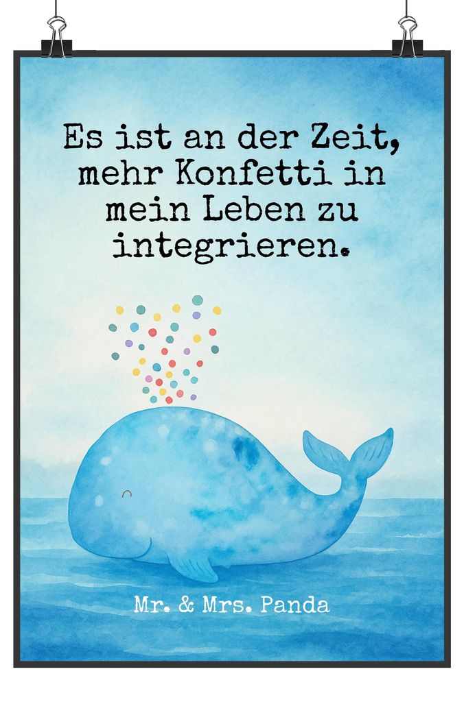 Mr. & Mrs. Panda Bild Wal Konfetti Design DIN A0 - Weiß - Geschenk, drucke, Plakat, Wale, Abnehmen, wanddeko, Meer, Geburtstag, Kunstdruck, Poster...