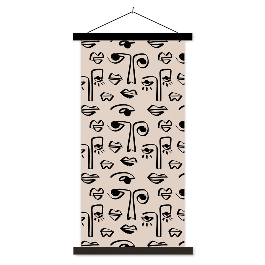 MuchoWow Textilposter Muster - Lippen - Strichzeichnungen 40x80 cm mit schwarzem Rahmen - Wandemalerei