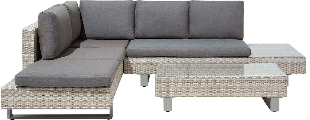 BELIANI Gartenmöbel Set Grau und Beige Rattan Aluminium Produktbild 