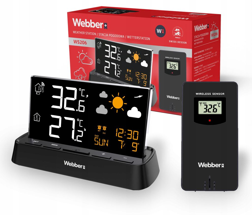 WEBBER WS206 DCF Wetterstation – Außen-Thermometer, Luftdruckmesser, Wecker
