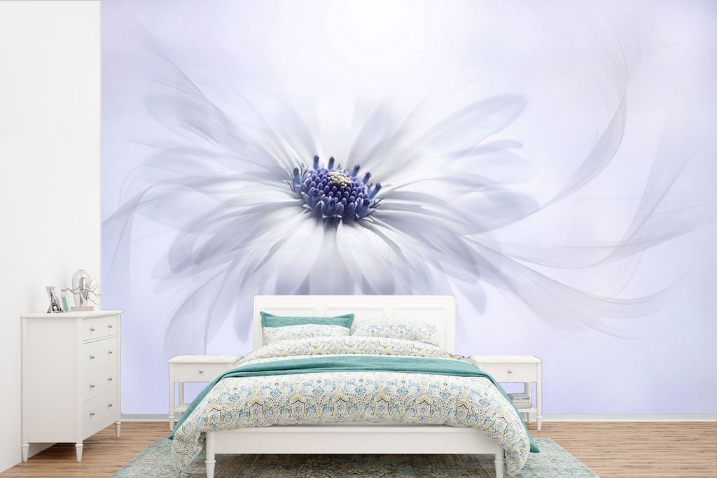MuchoWow Fototapete für Wohnzimmer oder Schlafzimmer Wandtapete Vinyl Motivtapete Blume - Abstrakt - Weiß - 390x260 cm - Papiertapete
