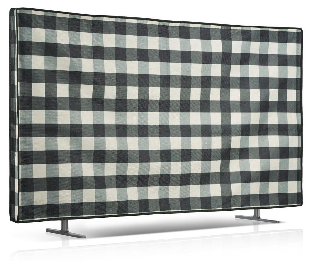 kwmobile Leinen Hülle kompatibel mit 65" TV - Schutzhülle Staubschutz Abdeckhaube für Fernseher - TV Cover Staubhaube Haube - Karo Streifen