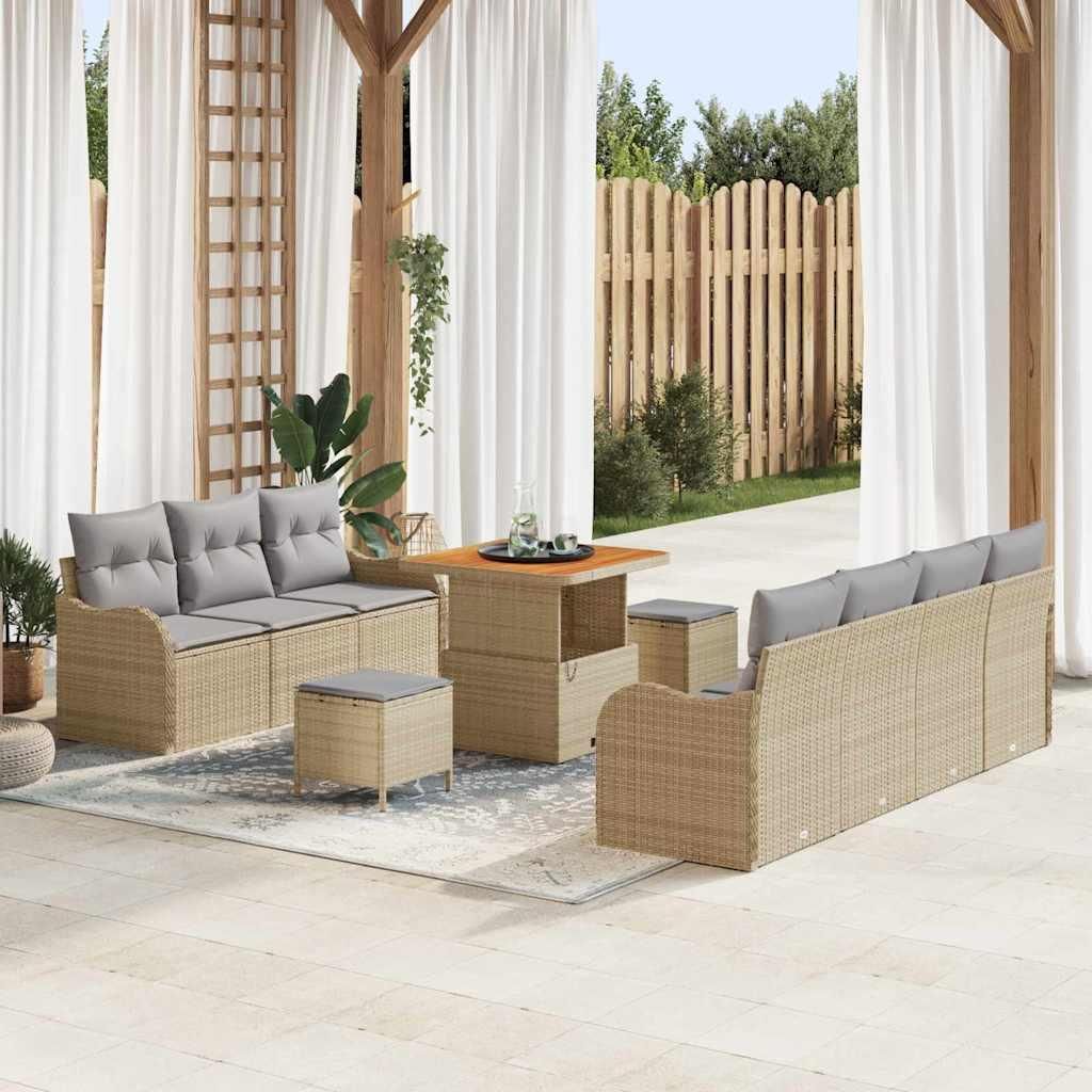 Maison Exclusive - Gartensofa-set mit Kissen 10 pcs Beige Poly-Rattan