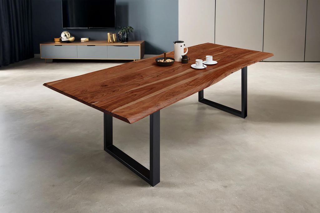 Esstisch Baumkante massiv Akazie nussbaum 220 x 100 schwarz MILO