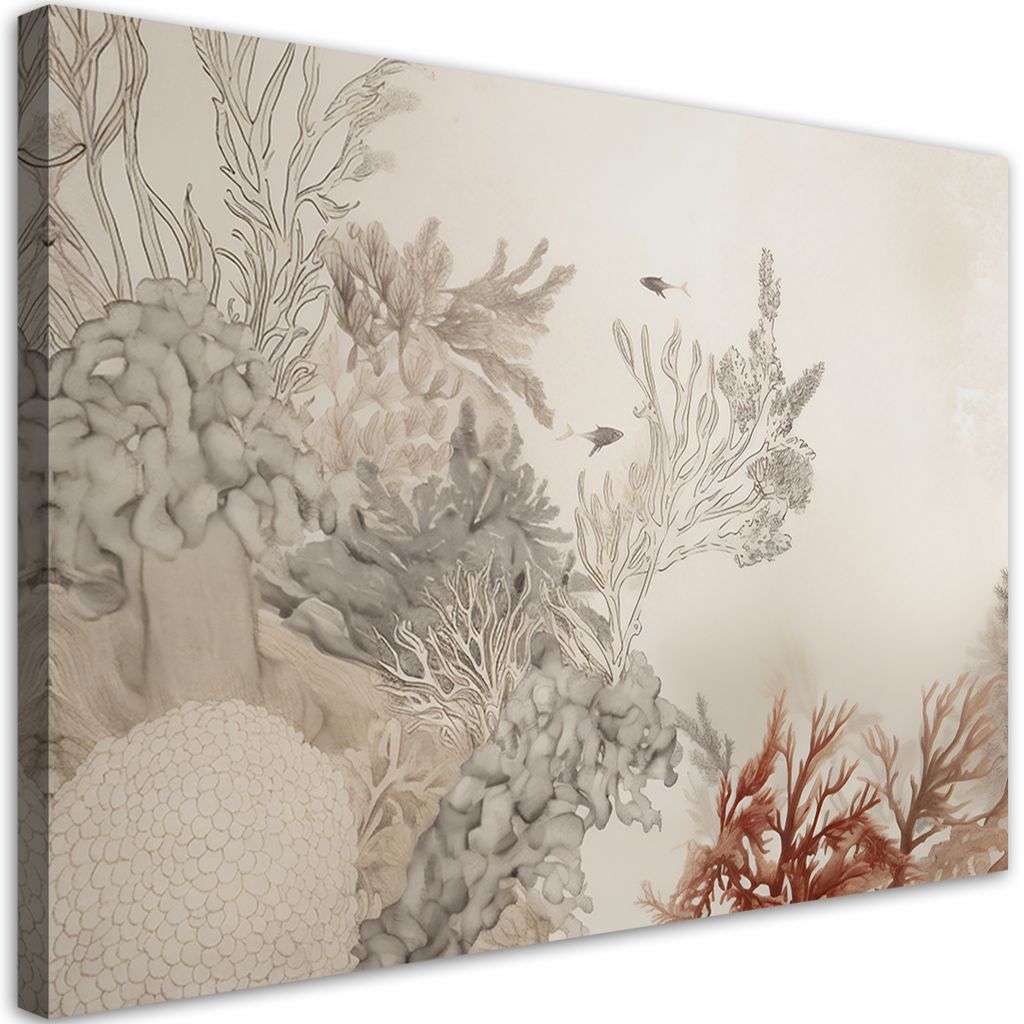 Leinwandbild für Wohnzimmer Meeresfische und -pflanzen 100x70 Feeby Beige bild für die wand bereit zum aufhängen