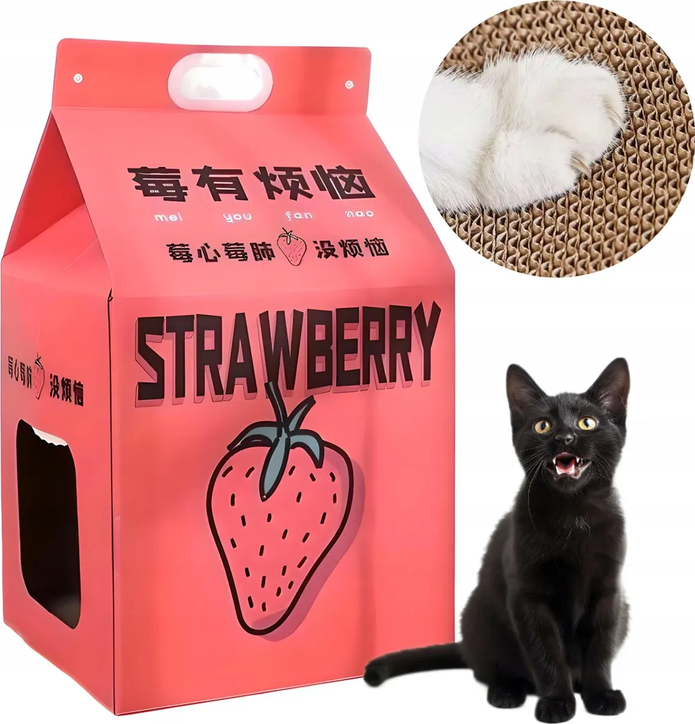 Lit Griffoir Chat Carton Design Coréen Milk Carton Strawberry Juice 50cm