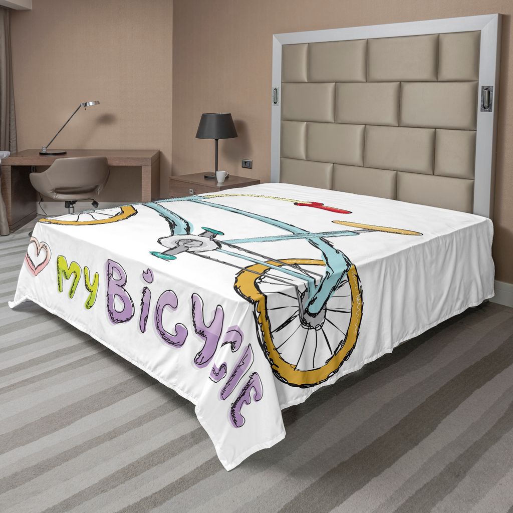 ABAKUHAUS Fahrrad Bettlaken, Liebe Mein Fahrrad Zitat Druck Mit Einem Kleinen Modischen Kids Bike Mit Pedalen Cartoon, weiches bequemes oberes Bett...