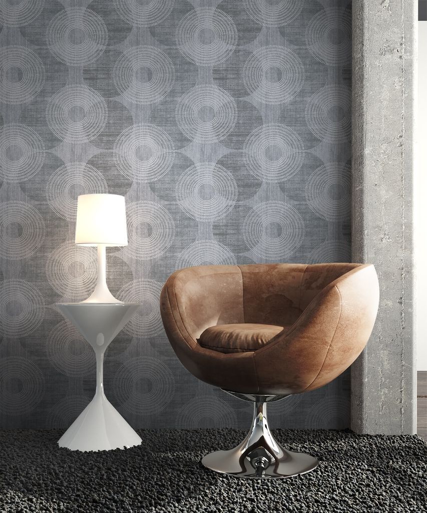 NEWROOM Tapete Grau Vliestapete Leicht Glänzend - Glitzertapete Grafisch Anthrazit Silber Kreise Muster Glanztapete Geometrisch Mustertapete