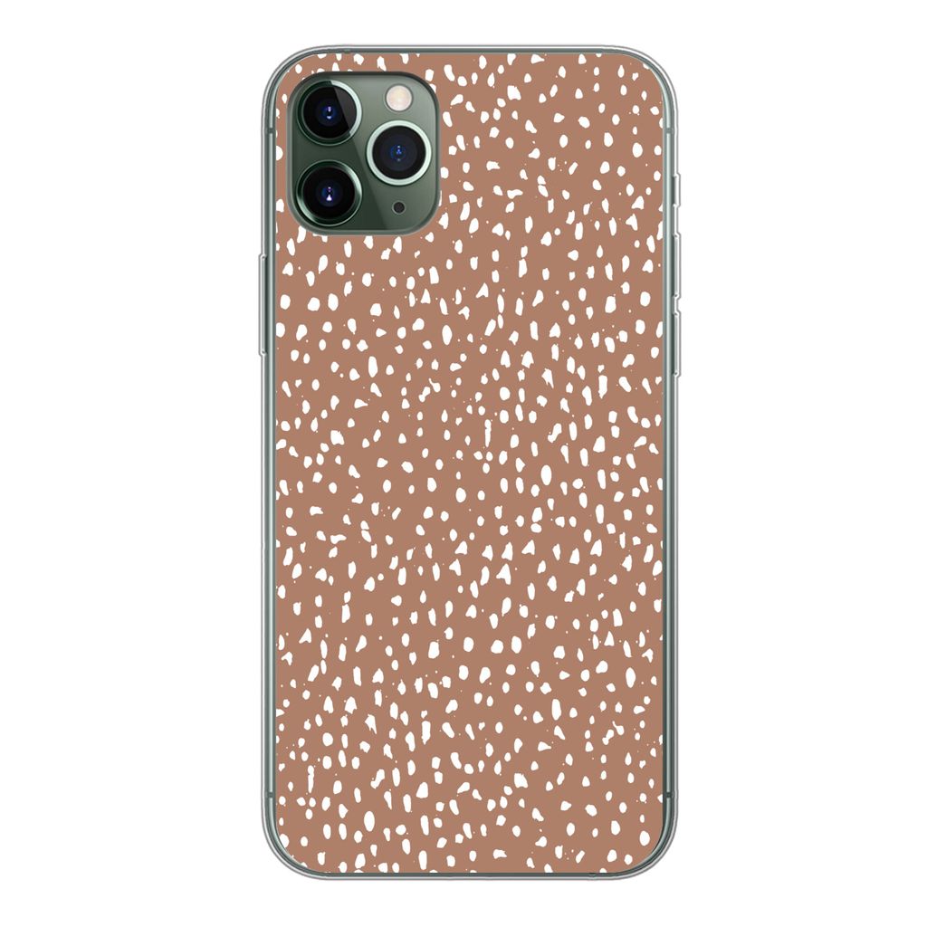 MuchoWow Handyhülle Schutzhülle Hülle für iPhone 11 Pro Max Polka dots - Weiß - Braun Silikon Softcase Handy Hülle - Schutz