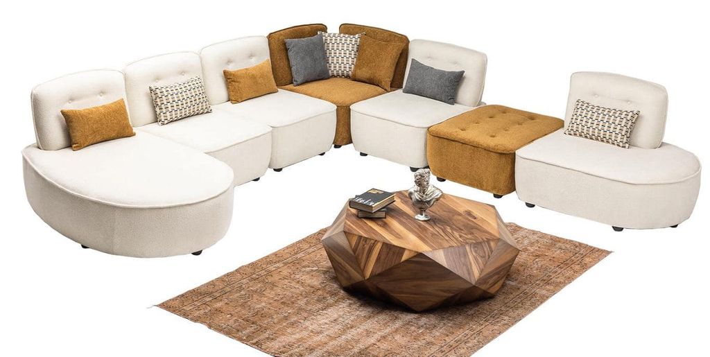 Design Wohnzimmer L-Form Ecksofa in Beige aus Edlem Textil Wohnlandschaft