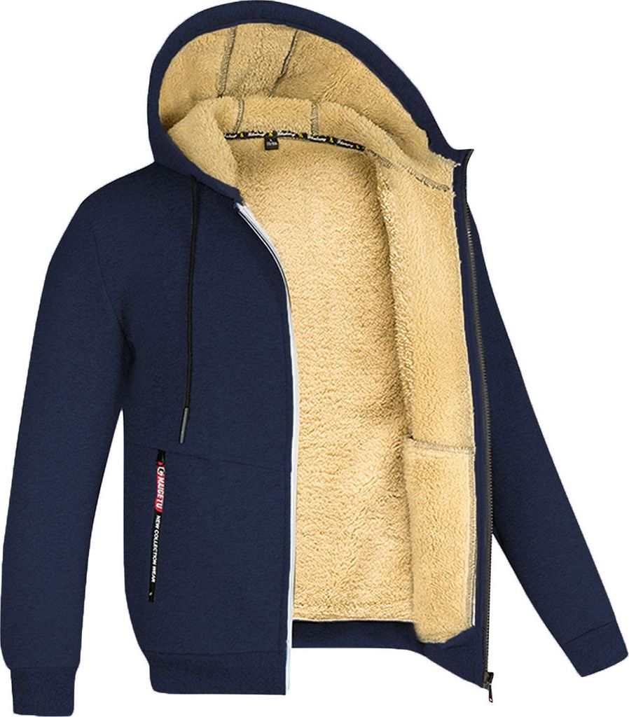 ASKSA Herren Gefuettert Fleece Kapuzenpullover Zipper Hoodie Winter Winter Jacke Mit Tasche Wintermantel, Dunkelblau, 3XL