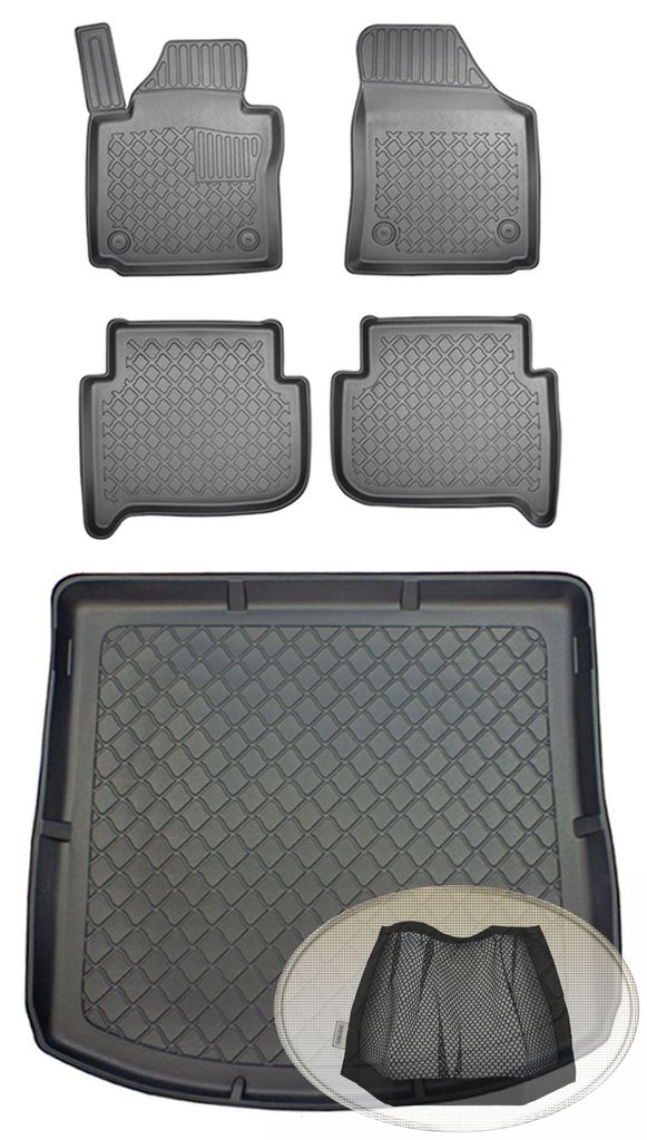 SET Kofferraumwanne Gummifußmatten für VW Volkswagen Touran Comfortline 1 1T Van Kombi 5-türer 2010-2015 7Sitze (1. + 2. Sitzreihe) 7Sitze, 3. R...