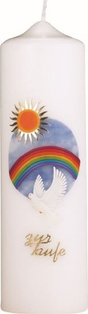 Taufkerze 20 x 6 cm mit Namensverzierung (Vornamen + Taufdatum) und Geschenkkarton, Nr. K 6