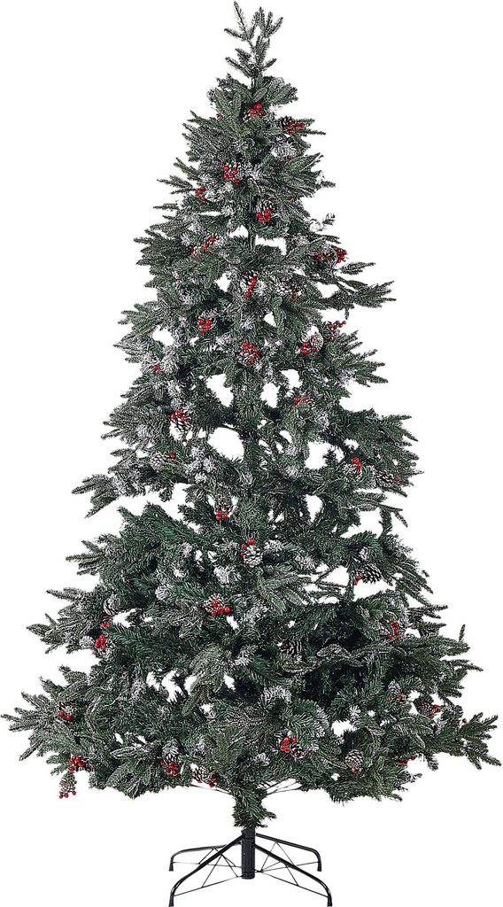 BELIANI Weihnachtsbaum 240 cm Grün/ Rot Schnee bestreut mit Zapfen, Stechpalmenbeeren und Kunstschnee Weihnachtszeit/ Weihnachten/ Wohnzimmer Modern