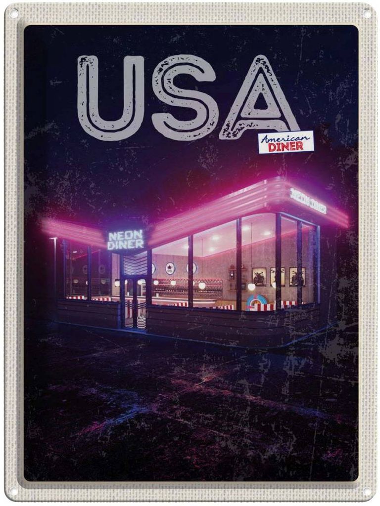 vianmo Blechschild 40x30 cm Amerika Diner USA Urlaub American Restaurant Fast Food Bildmotiv Reisemotiv Abenteuer Reisen