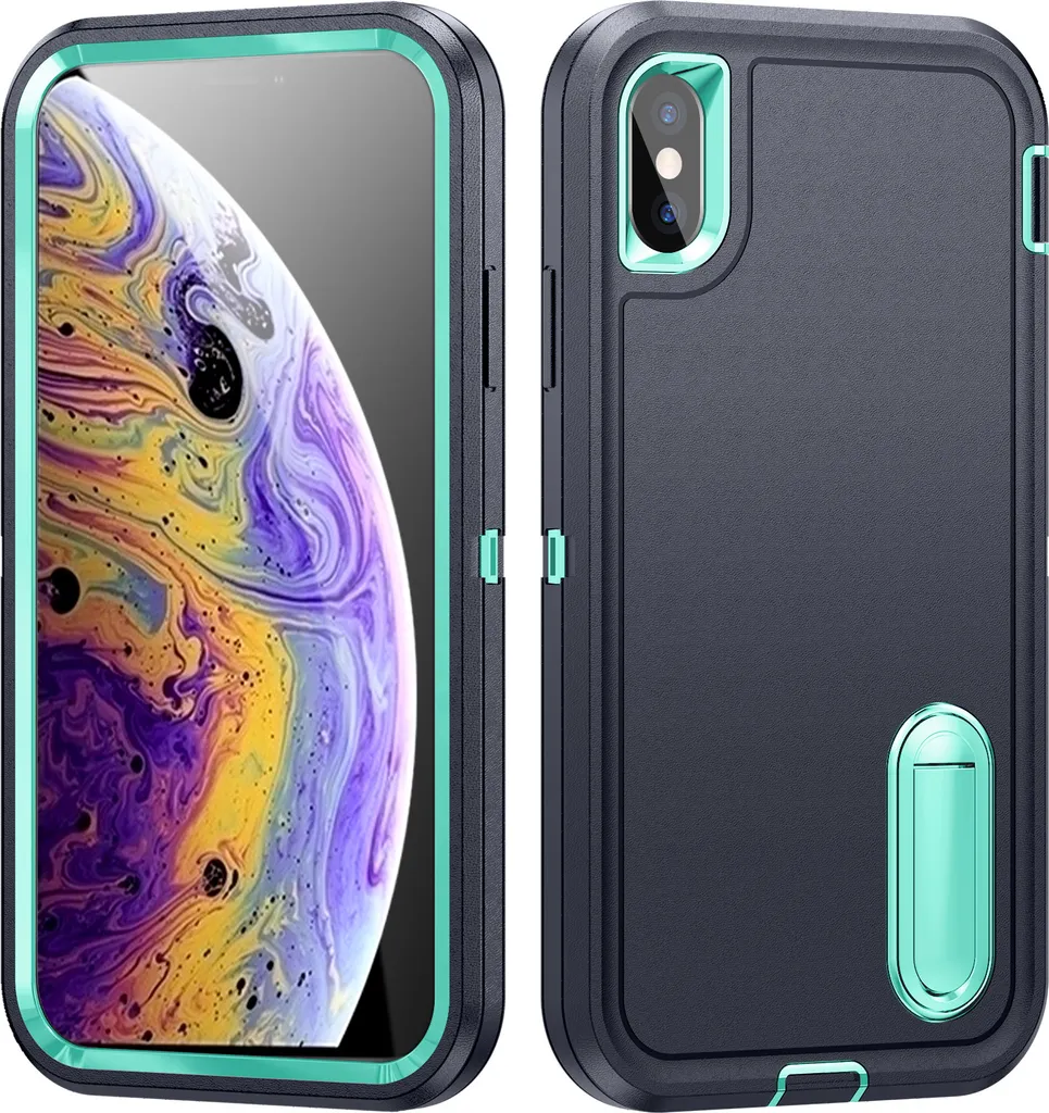 Custodia Premium iPhone XS/X - Armatura Ibrida Blu con Kickstand