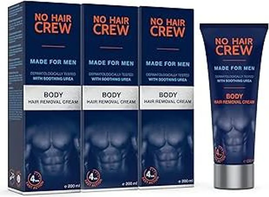 NO HAIR CREW 3 x Crema depilatoria per uomini – Depilazione delicata e accurata in 4-8 minuti – Senza rischio di tagli e irritazioni da rasatura (set 3 x 200 ml)