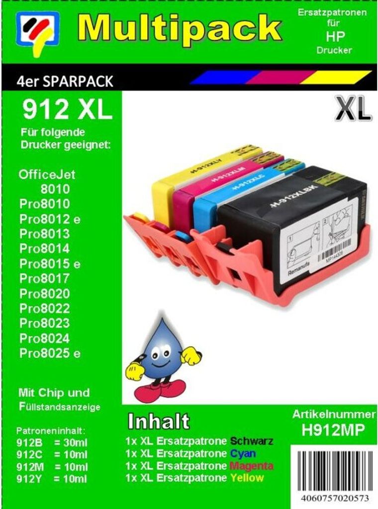 HP912XL - Multipack - TiDis Druckerpatronenpack mit je 1x BCMY 3YL34AE
