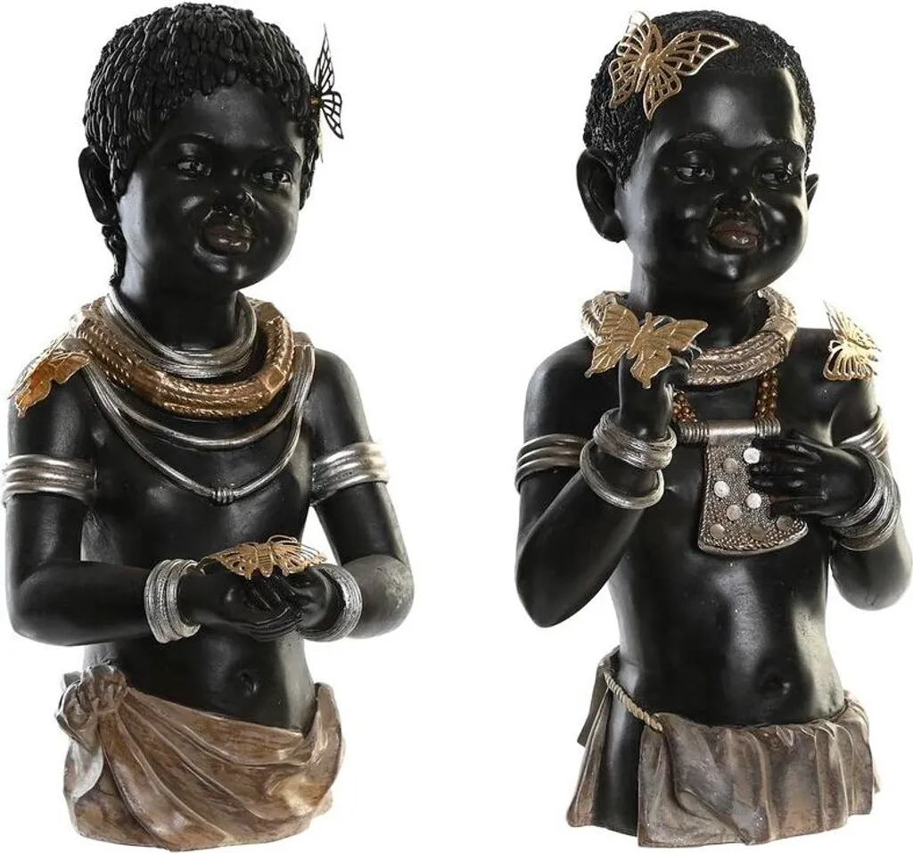 Statuette Décorative Africaine Noire Style Colonial 35cm - Set de 2