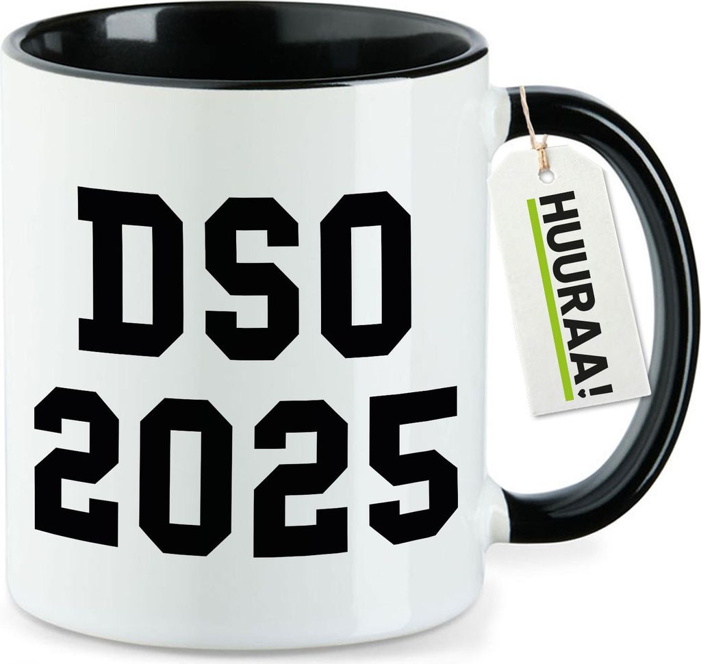 Huuraa Kaffeetasse DSO 2025 Abschluss Belgien (ndl.) 330ml Schwarz Keramik Kaffeebecher Geschenkidee