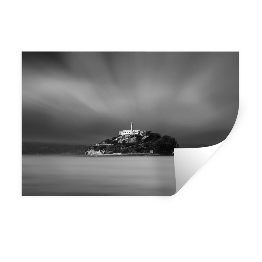 MuchoWow Wandtattoo Wandsticker Wandaufkleber Schwarz-Weiß-Bild des alten Gefängnisses Alcatraz in den USA 60x40 cm Selbstklebend und Repositio...