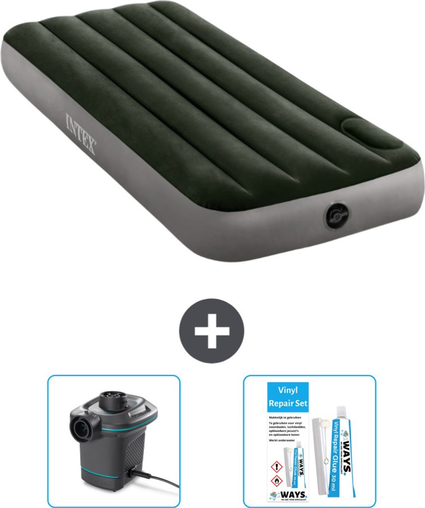 Intex Luftbett - 1 Person - 76 x 191 x 25 cm - Grün - Pumpe en Reperaturset