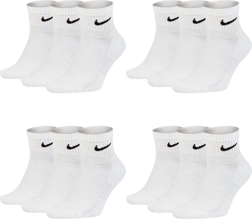Nike SX7677 Socken Damen Herren Kurz Sportsocken Sparset - Größe: 42-46 - Farbe: 12 Paar weiss