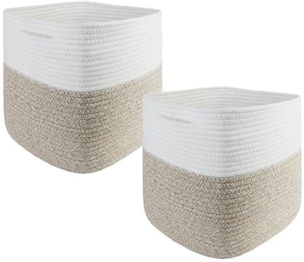 Panier de rangement bicolore en coton tressé 28 cm pour maison - Lot de 2