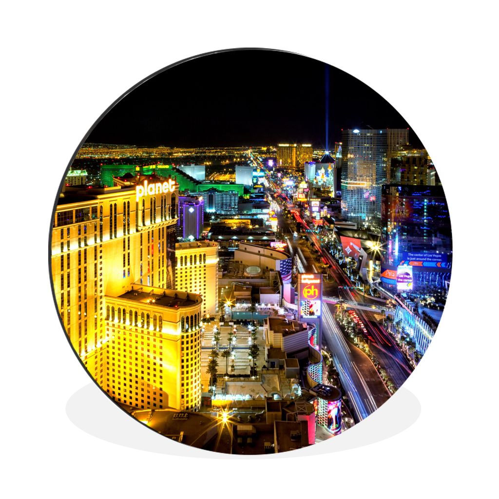 MuchoWow Aluminium Wandkreis Nächtliche Skyline von Las Vegas - Vereinigte Staaten Ø 60 cm Wanddeko Modern Wohnzimmer - Wand Kreis - Wandbild -...