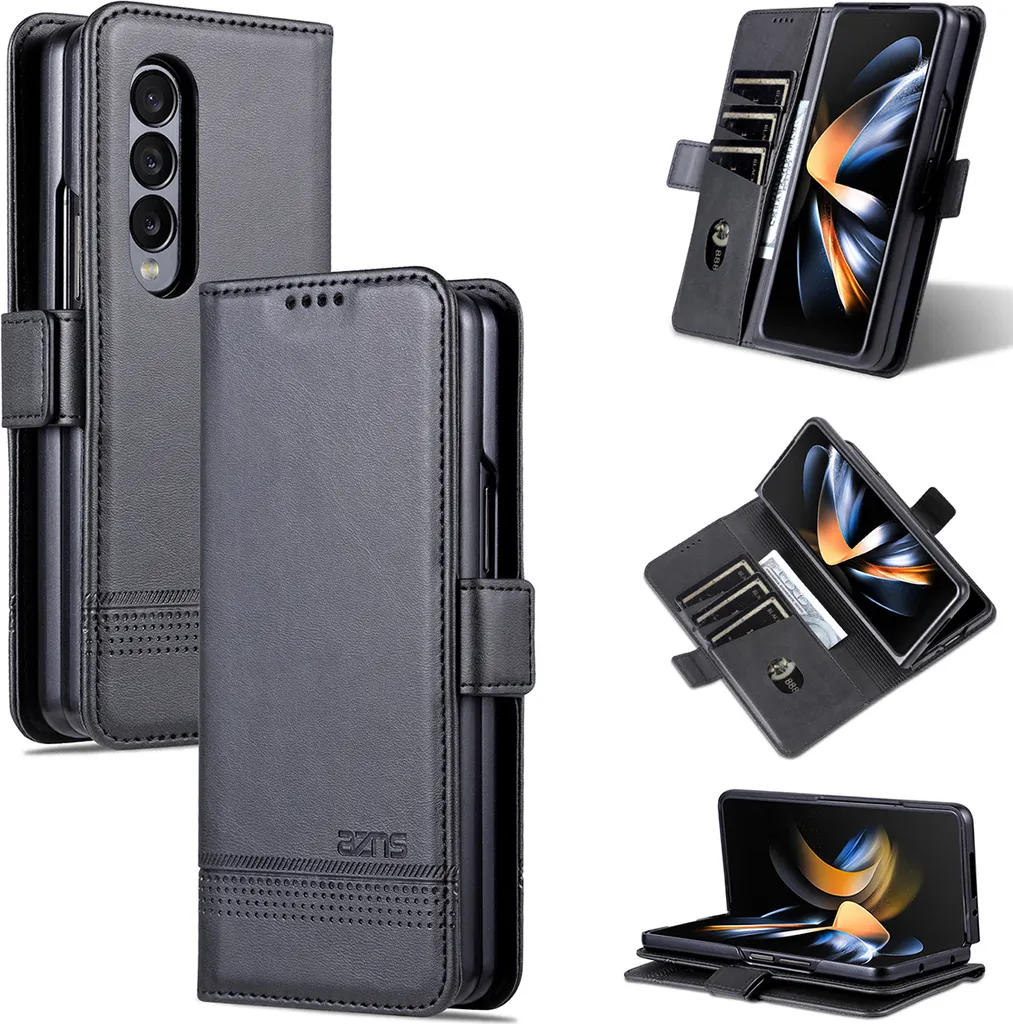 Custodia Z Fold 3 5G Wallet Leather Case Nera con Supporto Stand