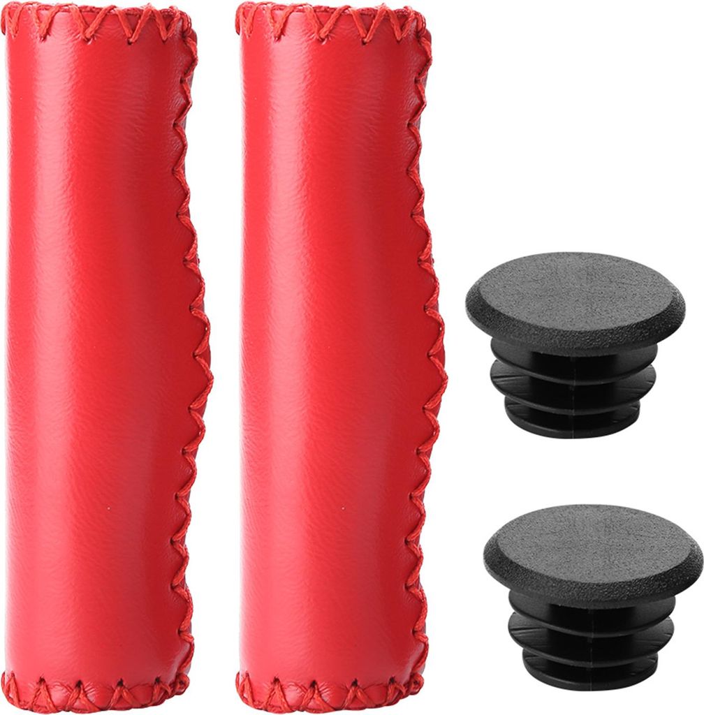1 Paar handgenähte PolyurethanFahrrad-Lenkergriffe mit Stecker (rot)