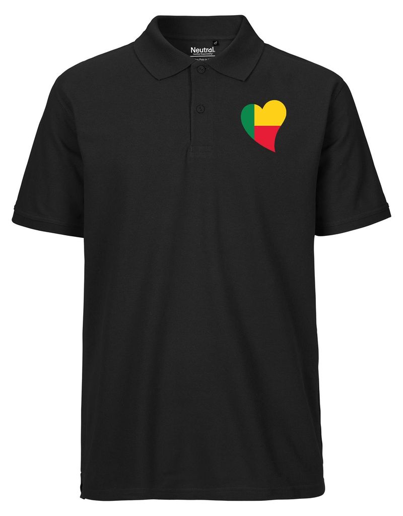 Huuraa Herren Polo Shirt Benin Flagge Herz 3XL Black Bio Baumwolle Fairtrade Poloshirt Geschenkidee