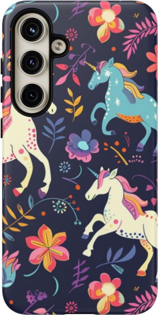 Bunte Einhörner und Blumenmuster – Hülle Kompatibel mit Samsung Galaxy S24 Plus