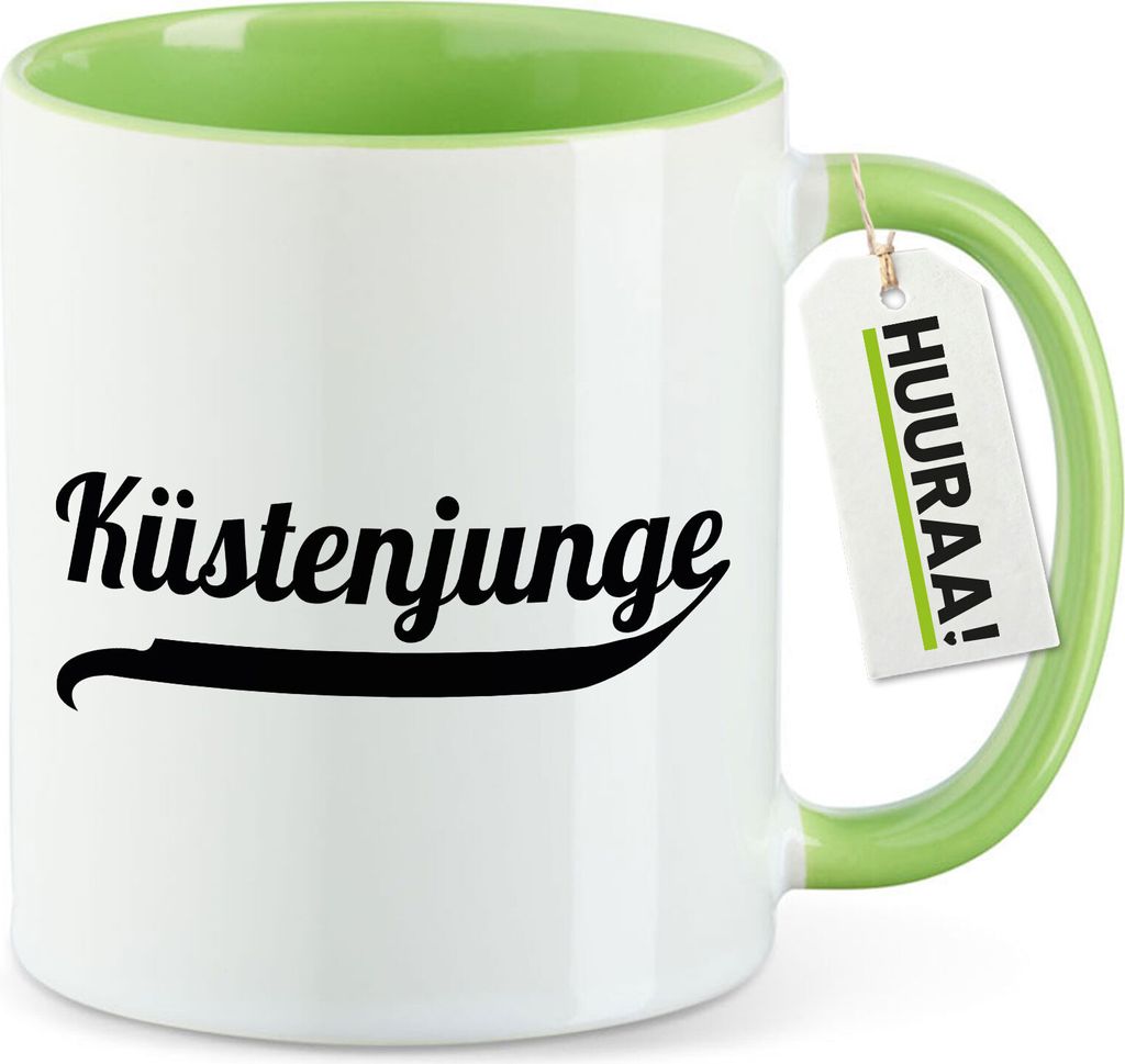 Huuraa Kaffeetasse Küstenjunge Schriftzug 330ml Grün Keramik Kaffeebecher Geschenkidee