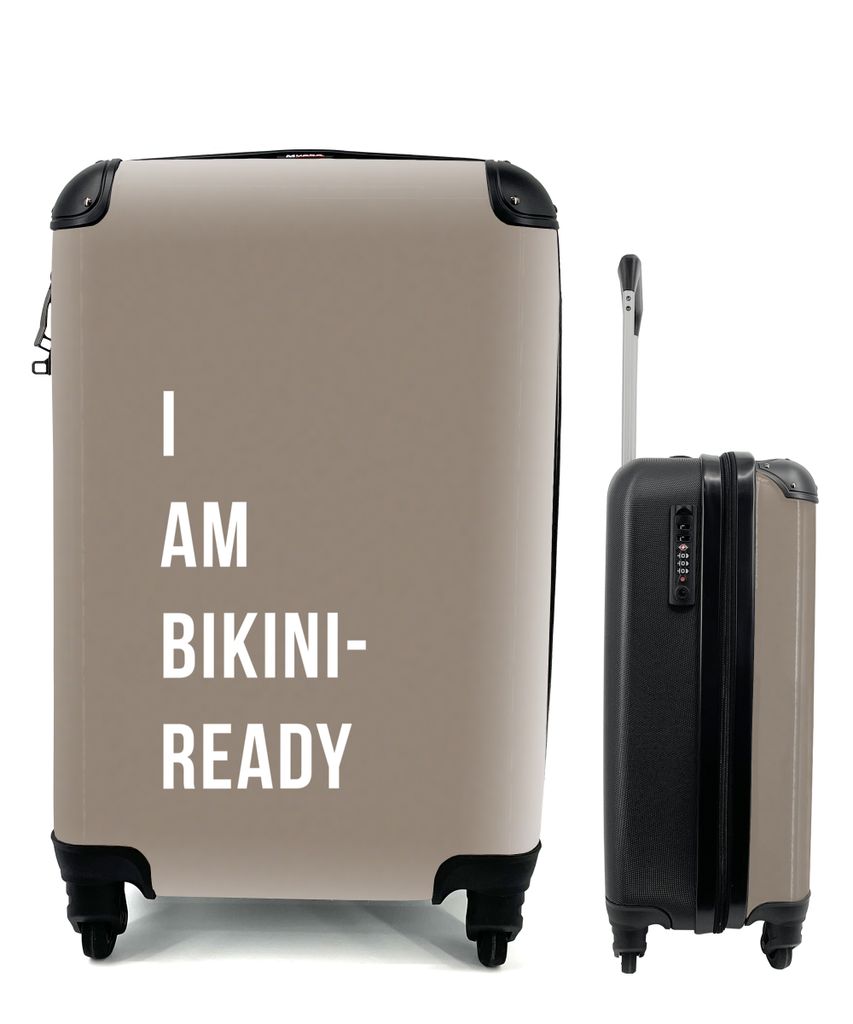 MuchoWow Koffer Handgepäck Trolley Rollkoffer Kleine Reisekoffer mit 4 Rollen - Zitat - Grau - Ich bin bikinifähig - Cabin Size < 55x40x23 cm &...