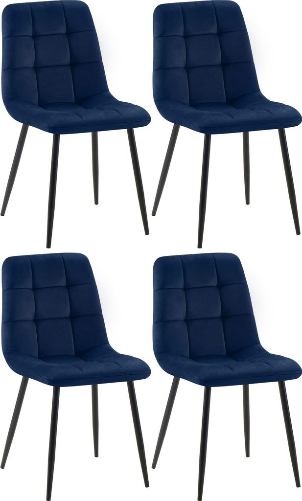 CLP 4er Set Esszimmerstuhl Tilde gepolstert mit Rückenlehne bis 150 kg belastbar blau Material Samt