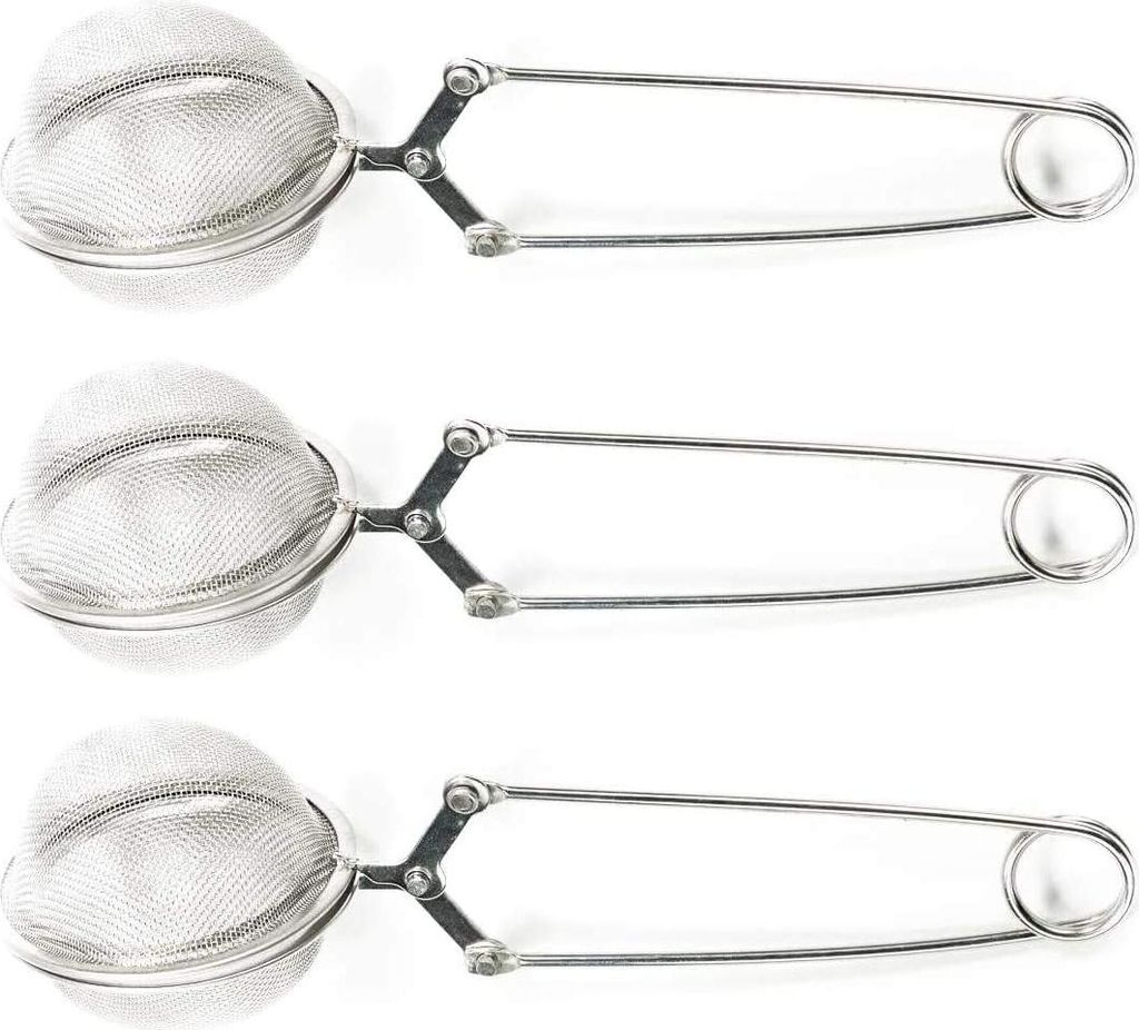 3er-Pack Snap Ball-Teesieb mit Griff für losen Tee und Glühweingewürze. Edelstahlsieb. Perfekte Zange. Teekugel-Ei. Teefilterzange.