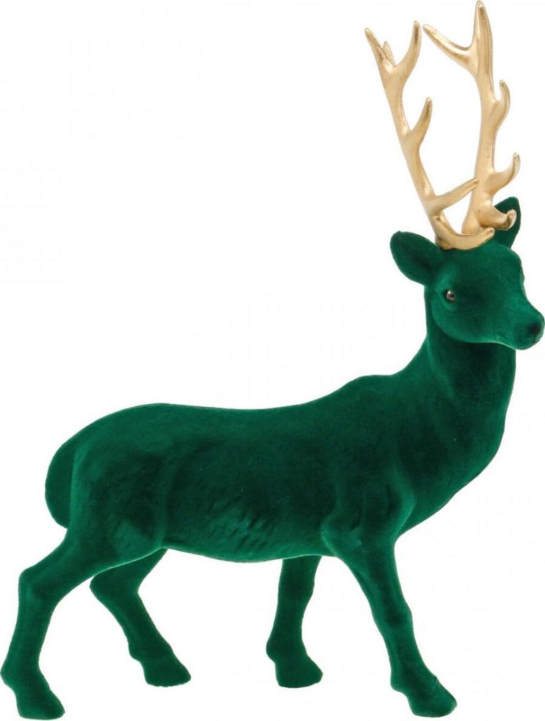 Deko Hirsch stehend Grün Gold 40cm Weihnachten Dekofigur Edel Smaragdgrün Altgold