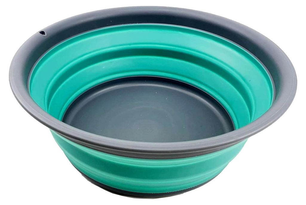 7,5 l zusammenklappbare Wanne – Faltbare Geschirrwanne – tragbares Waschbecken – platzsparende Kunststoff-Waschwanne (Grey/Turquoise Blue)