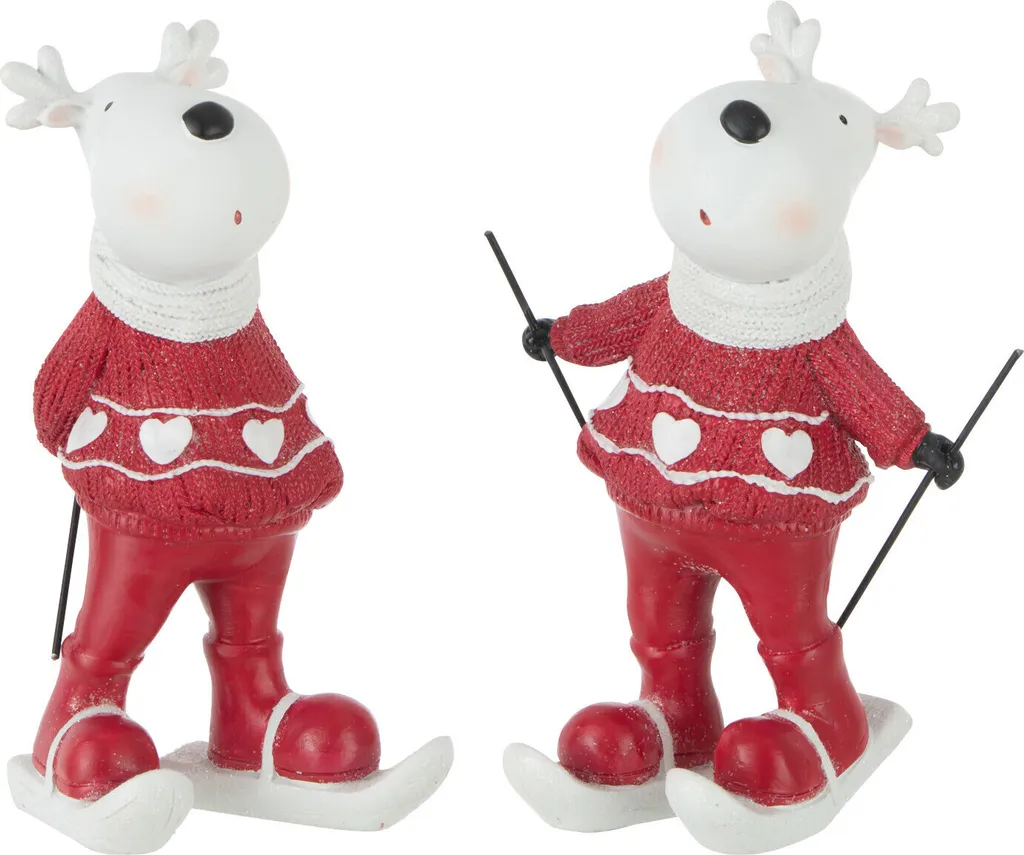Décoration Chalet Scandinave J-Line Rennes Ski Blanc Rouge Petit x2
