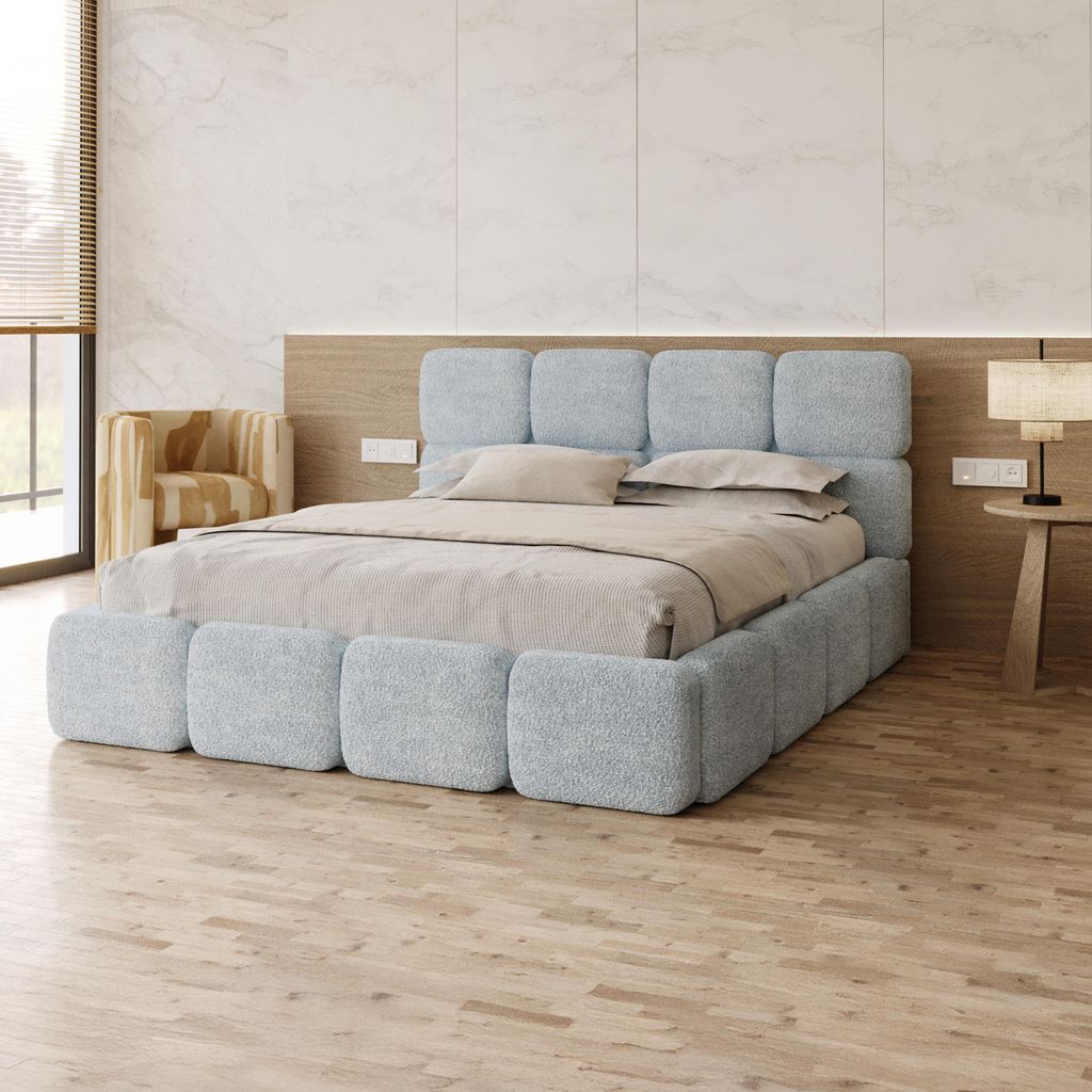 FDM Bett CLOUDY Cleo 180x200 cm Polsterbett mit Lattenrost aus Metall Bettkasten Stauraumbett türkis