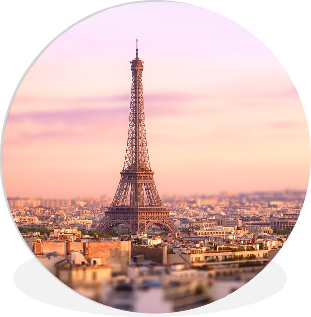 MuchoWow Rundes Wandbild - Runde Bilder Blick über Paris mit dem darüber aufragenden Eiffelturm Ø 60 cm Kreis Wanddekoration Kunststoff - Wand...