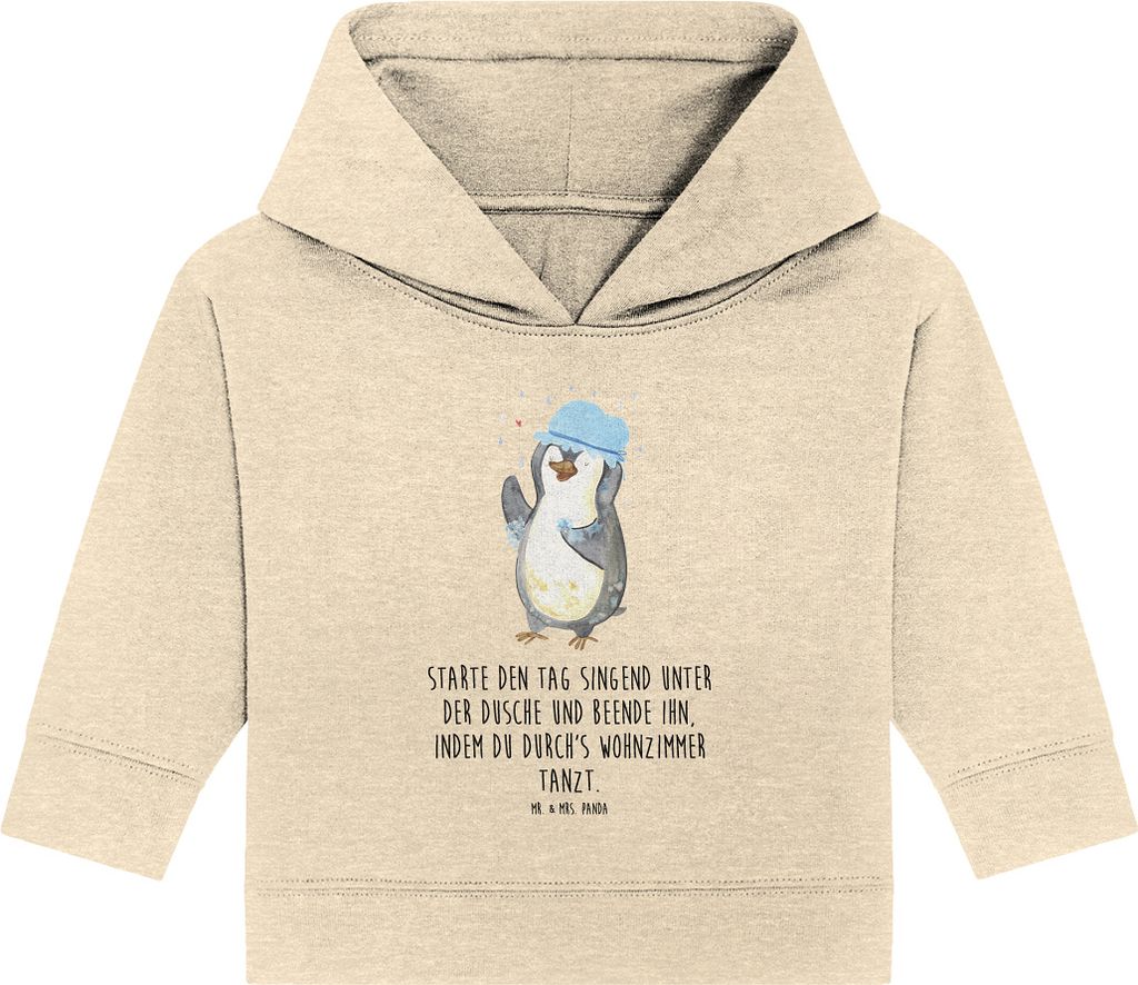 Mr. & Mrs. Panda Organic Baby Hoodie Pinguin Duschen 12. - 18. Monat - Natural Raw - Geschenk, Duschkonzert, Motivation, Kapuzenshirt, Lebensmotto,...