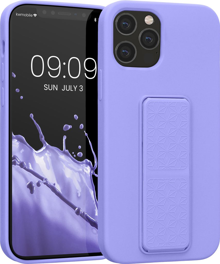 kwmobile Handyhülle kompatibel mit Apple iPhone 12 / iPhone 12 Pro - Hülle mit Fingerhalter und Standfunktion - Silikon Case Handy Cover in Lavendel