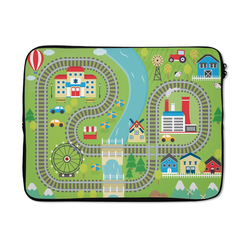MuchoWow Laptop Hülle 17 Zoll Laptoptasche Kinder - Zug - Auto - Schiene - Zipper - Schutzabdeckung