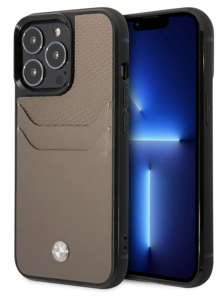BMW iPhone 14 Pro Max Hardcase Backcover - Card holder - Taupe