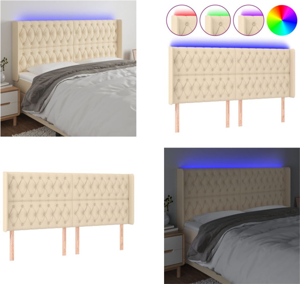 vidaXL LED Kopfteil Creme 203x16x118/128 cm Stoff - LED Kopfteil - LED Kopfteile - Kopfteil - Bett-Kopfteil